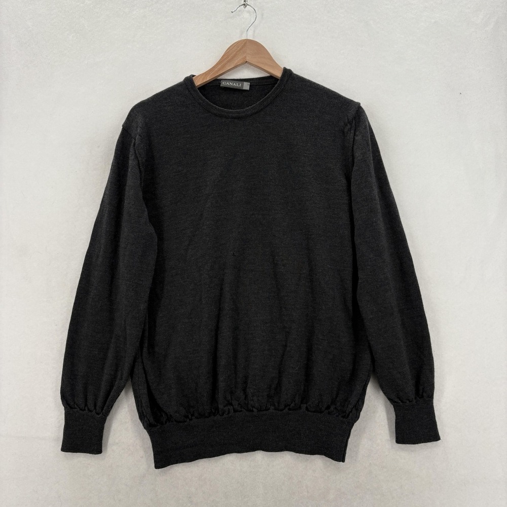 Canali Sweater Mens XL Gray 100% Merino Wool Crewneck Knit Pullover Italy Flaw